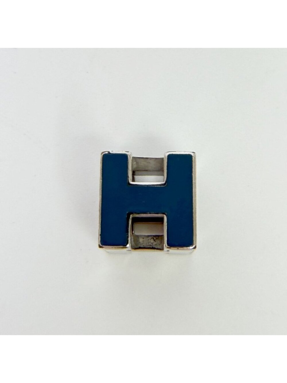Hermes H Logo Bicolor Pendant Plated Lacquer Blue Silver Vintage Necklace
